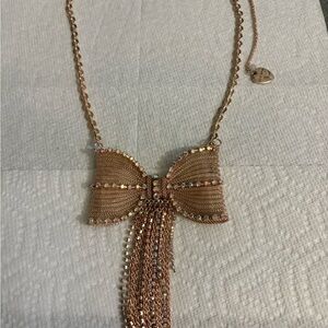 Betsey Johnson Rose Gold Bow Necklace with Rhinestones